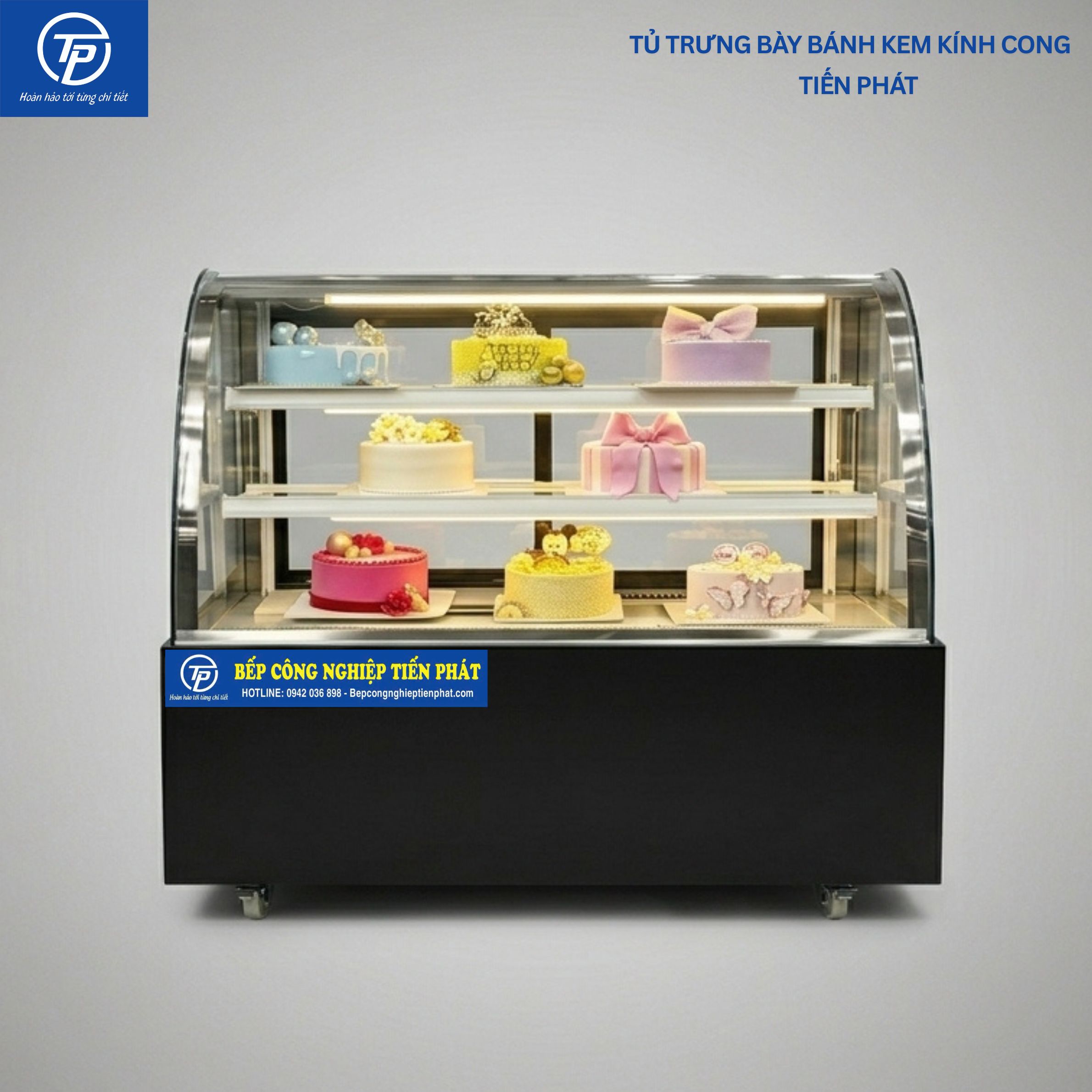 Tủ Trưng Bày Bánh Kem Kính Cong 3 Tầng 180cm